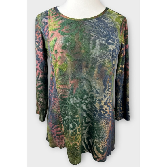 Ali Miles Mossy Print Textured Burnout Blouse Earth Tones Women's Size Medium - Picture 2 of 11